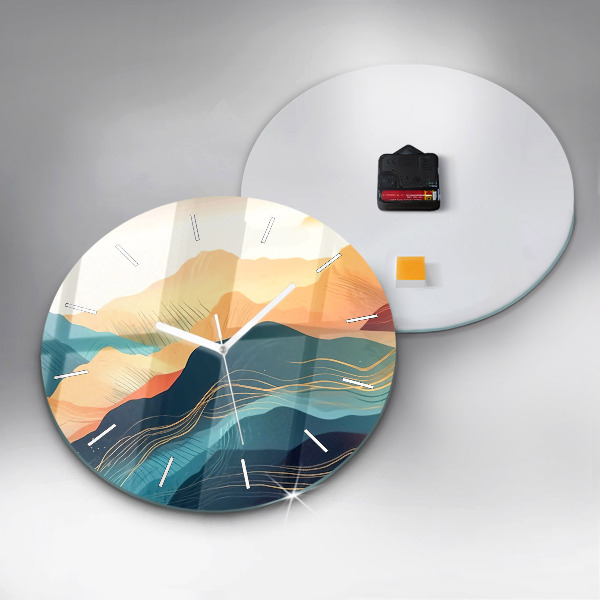 Round glass wall clock Mountain landscape