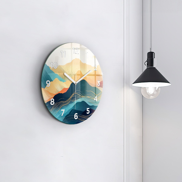 Round glass wall clock Mountain landscape