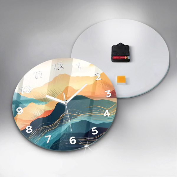 Round glass wall clock Mountain landscape