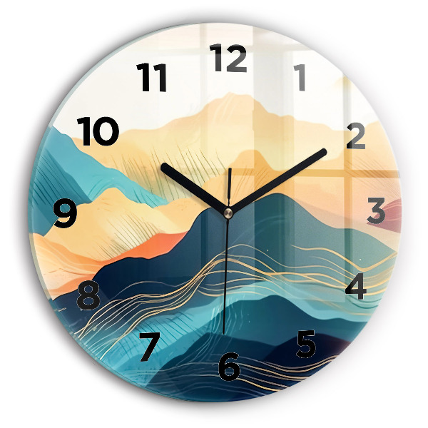 Round glass wall clock Mountain landscape