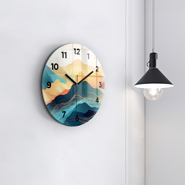 Round glass wall clock Mountain landscape