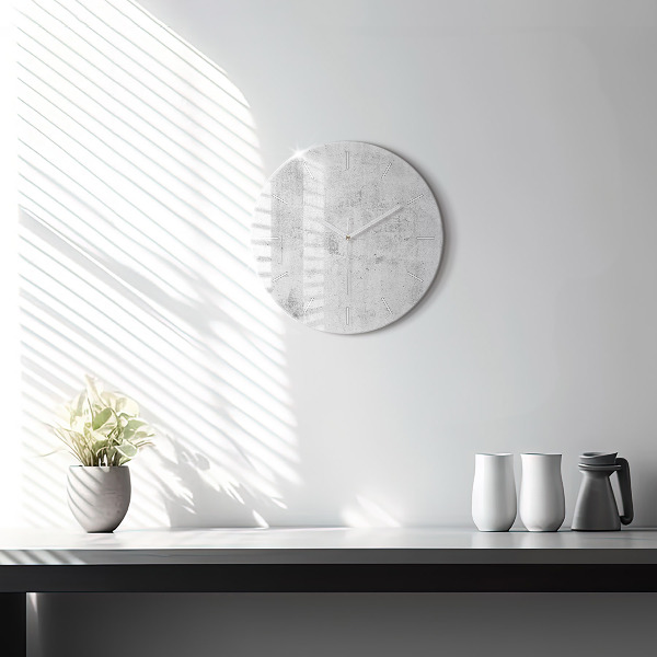 Round glass wall clock Concrete wall