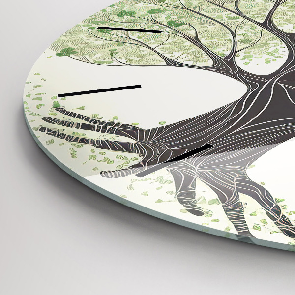 Round glass wall clock Big tree nature