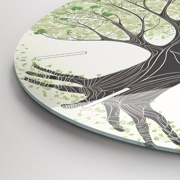 Round glass wall clock Big tree nature