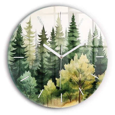 Round glass wall clock Landscape forest