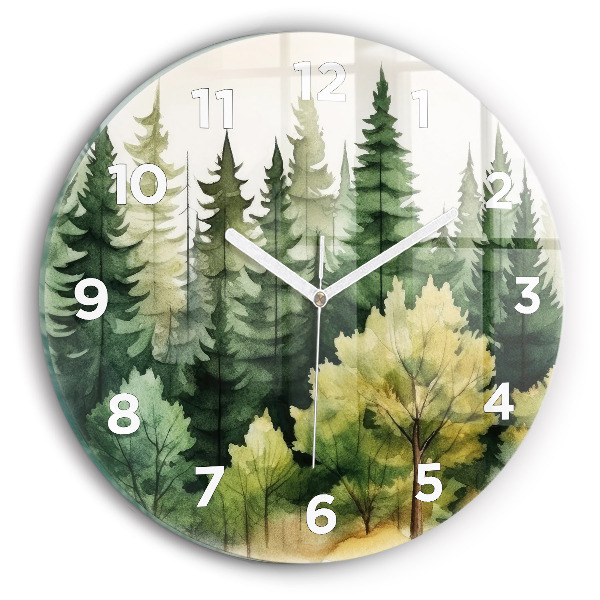 Round glass wall clock Landscape forest