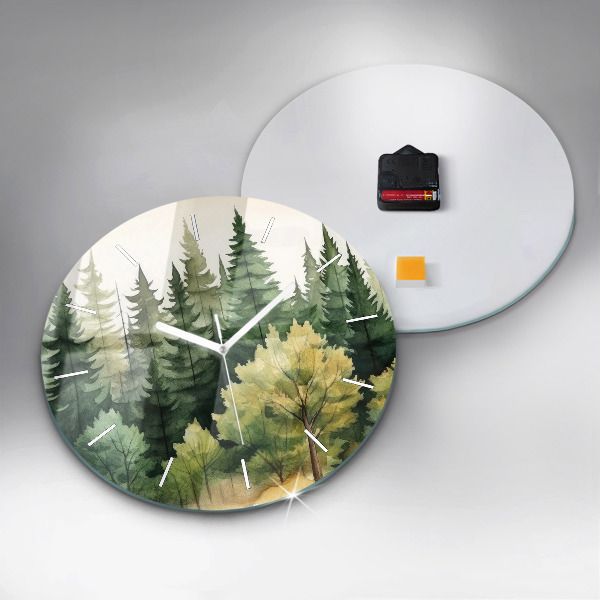 Round glass wall clock Landscape forest