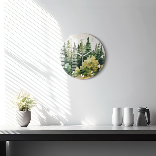 Round glass wall clock Landscape forest