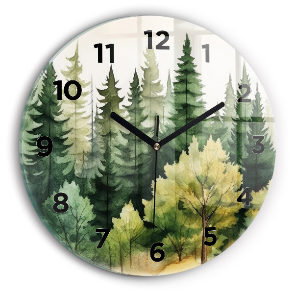 Round glass wall clock Landscape forest