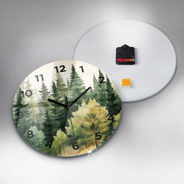 Round glass wall clock Landscape forest