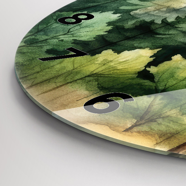 Round glass wall clock Landscape forest