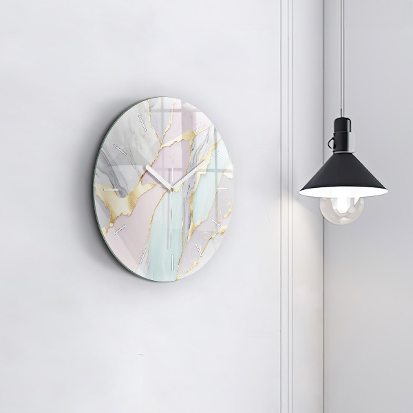 Round glass wall clock Marble pattern
