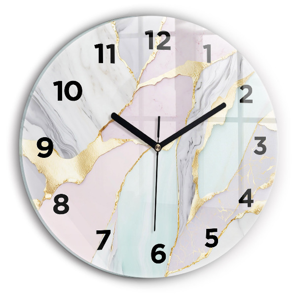 Round glass wall clock Marble pattern