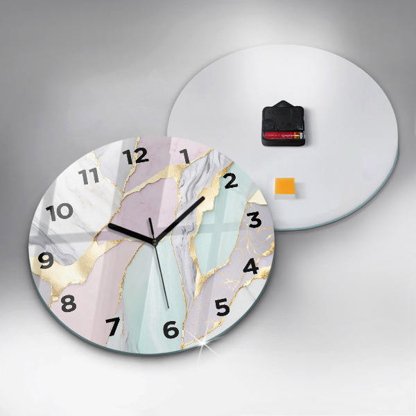 Round glass wall clock Marble pattern