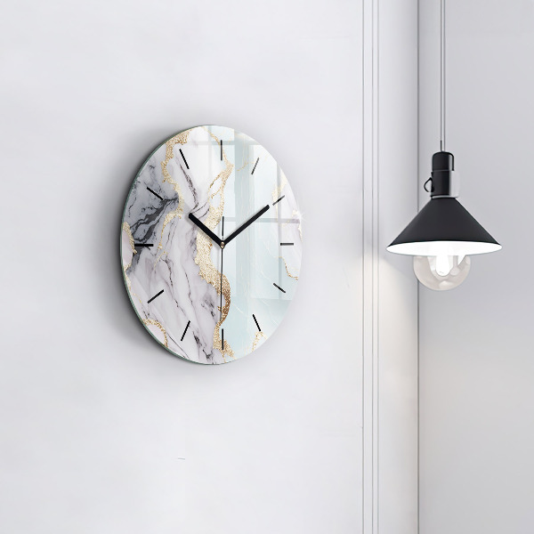 Round glass wall clock Pastel marble