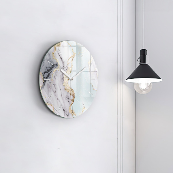 Round glass wall clock Pastel marble