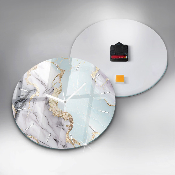 Round glass wall clock Pastel marble