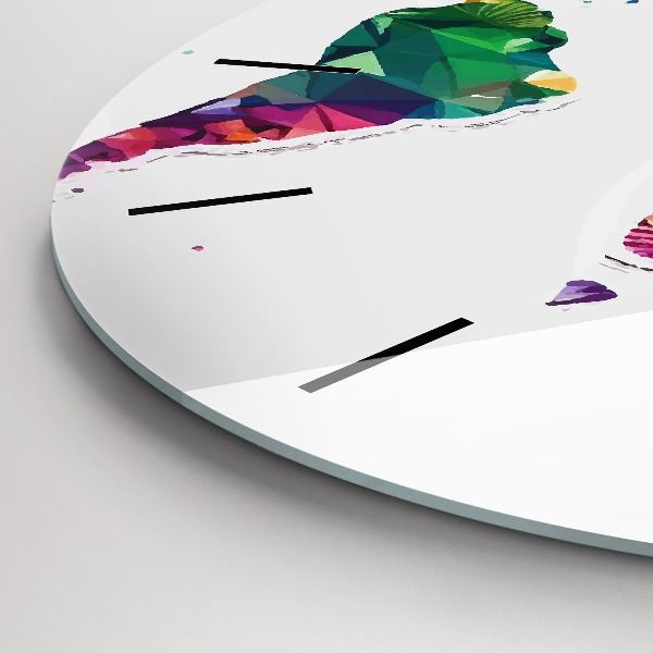Round glass wall clock World map triangles