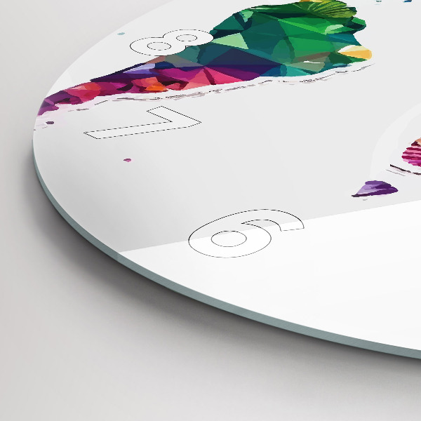 Round glass wall clock World map triangles