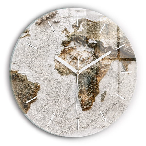 Round glass wall clock Old world map
