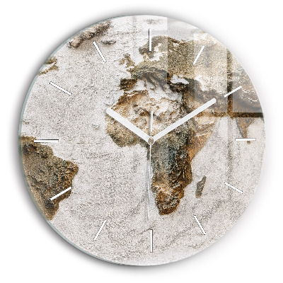 Round glass wall clock Old world map