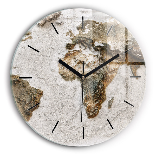 Round glass wall clock Old world map