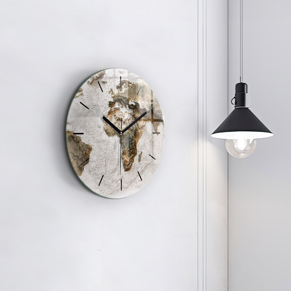 Round glass wall clock Old world map