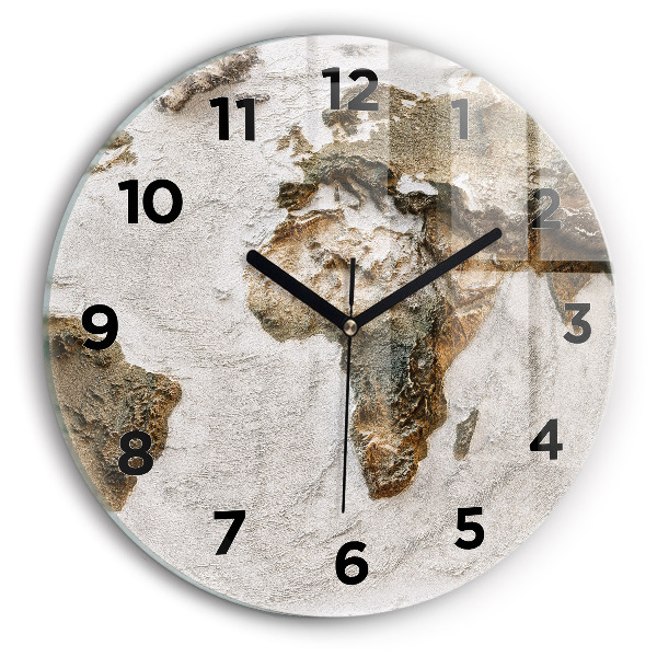 Round glass wall clock Old world map