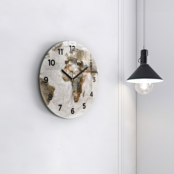 Round glass wall clock Old world map