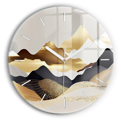 Round glass wall clock Abstract golden mountains