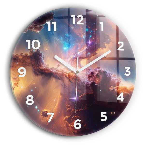 Round glass wall clock The cosmic world of stars