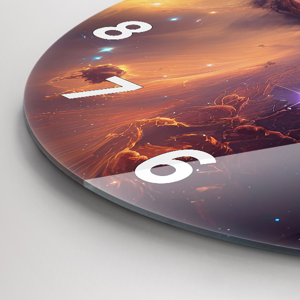 Round glass wall clock The cosmic world of stars