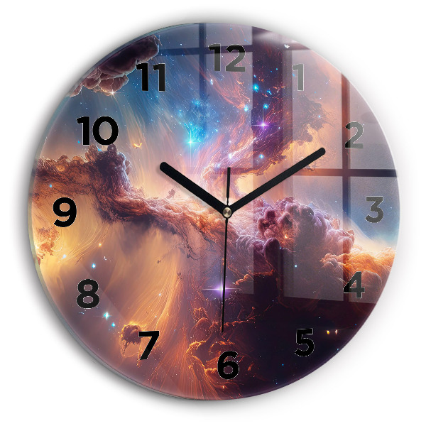 Round glass wall clock The cosmic world of stars
