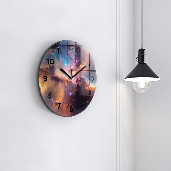 Round glass wall clock The cosmic world of stars