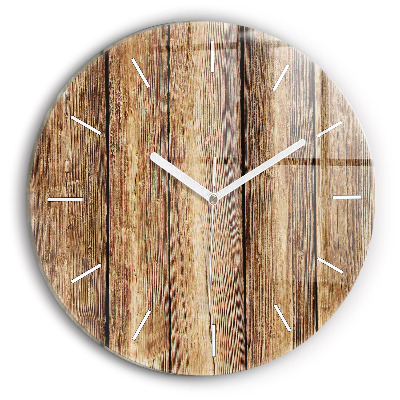 Round glass wall clock Wooden boards