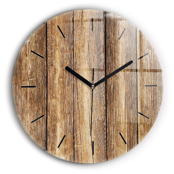 Round glass wall clock Wooden boards