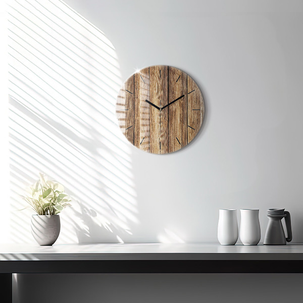 Round glass wall clock Wooden boards