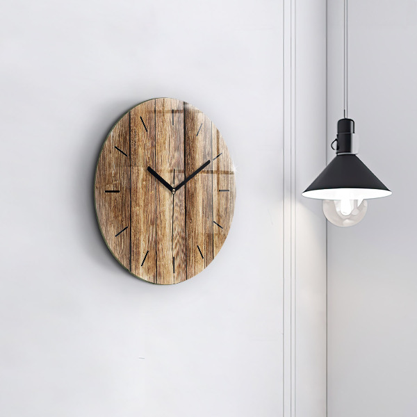 Round glass wall clock Wooden boards