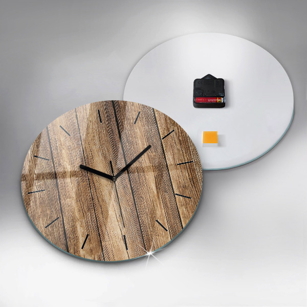 Round glass wall clock Wooden boards
