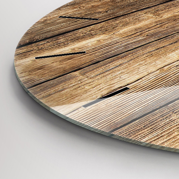Round glass wall clock Wooden boards