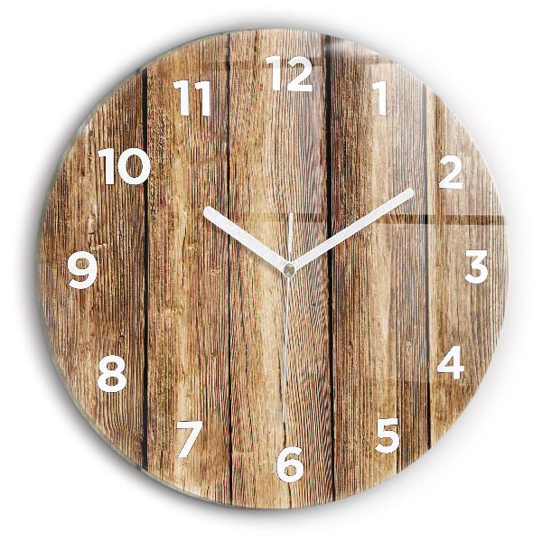 Round glass wall clock Wooden boards