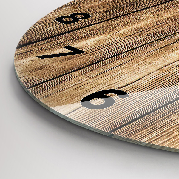 Round glass wall clock Wooden boards