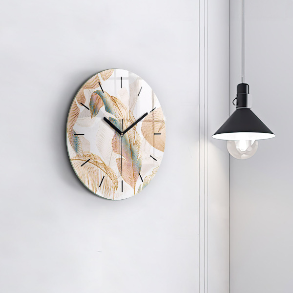 Round glass wall clock Nature leaf pattern