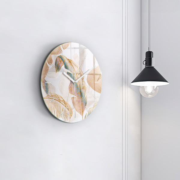 Round glass wall clock Nature leaf pattern