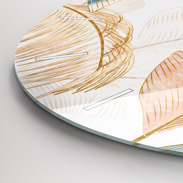 Round glass wall clock Nature leaf pattern