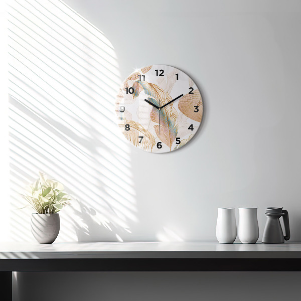 Round glass wall clock Nature leaf pattern