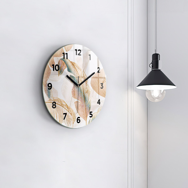 Round glass wall clock Nature leaf pattern