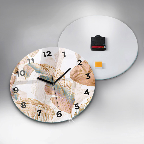 Round glass wall clock Nature leaf pattern