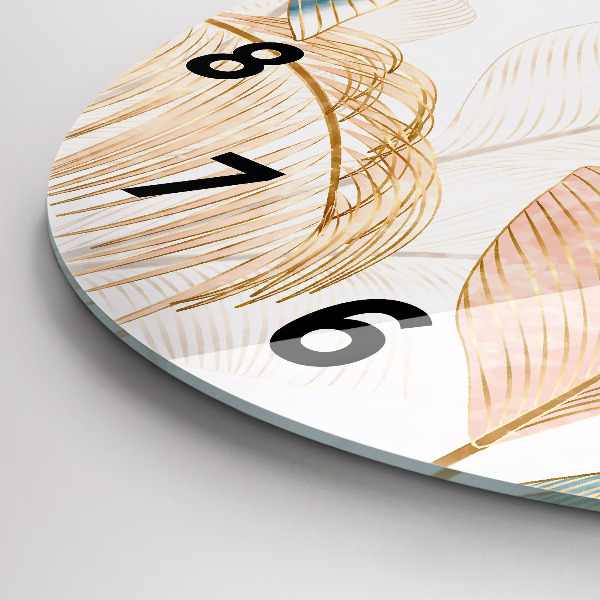 Round glass wall clock Nature leaf pattern