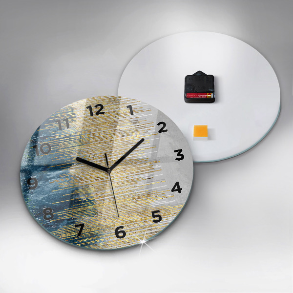 Round glass wall clock Decorative pattern and gold